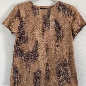 Lauren Ralph Lauren Womens Small Brown Snakeskin Animal Print T-Shirt